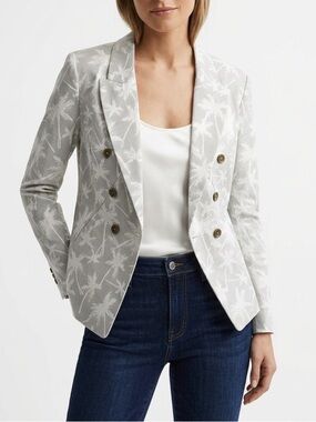 Manila Grace Double Breasted Palm Print Blazer Jacket Tropical Sz 44